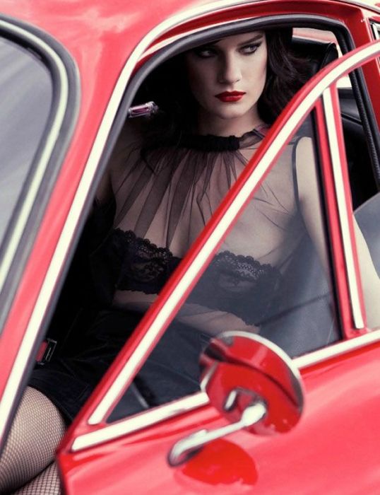 girl with old antique retro classic car
