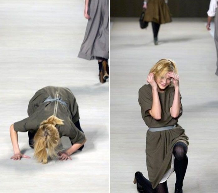 models falling on the catwalk