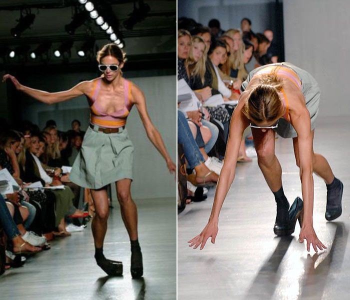 models falling on the catwalk