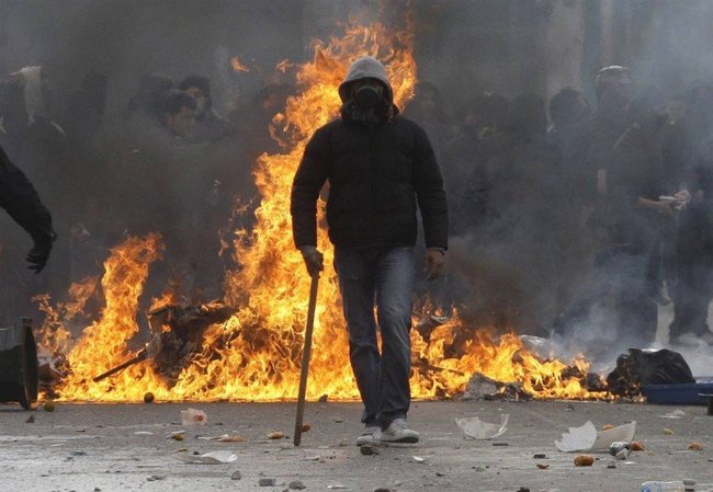 Student  riots in streets of Athens, Greece