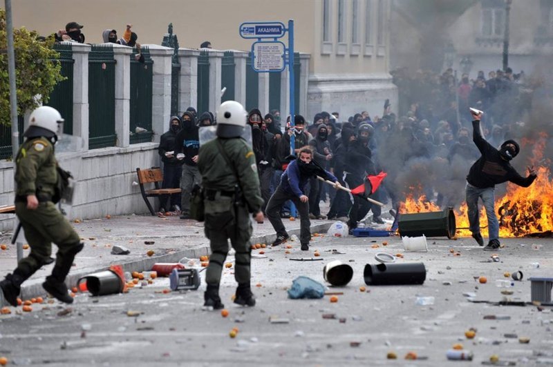 Student  riots in streets of Athens, Greece