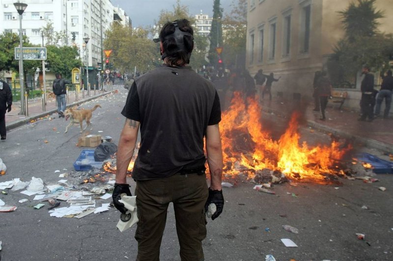 Student  riots in streets of Athens, Greece