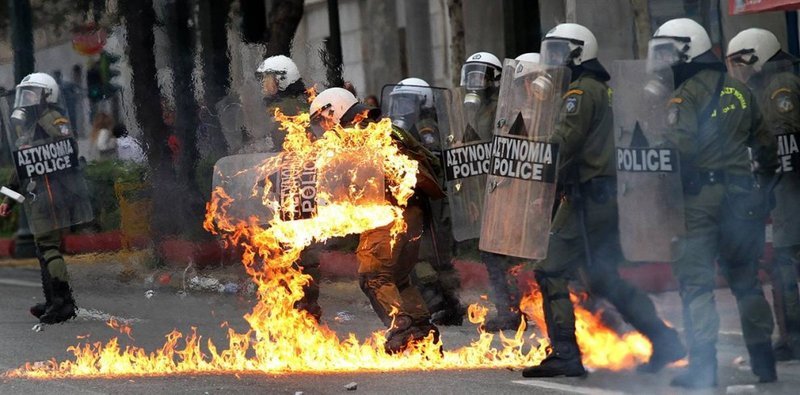 Student  riots in streets of Athens, Greece