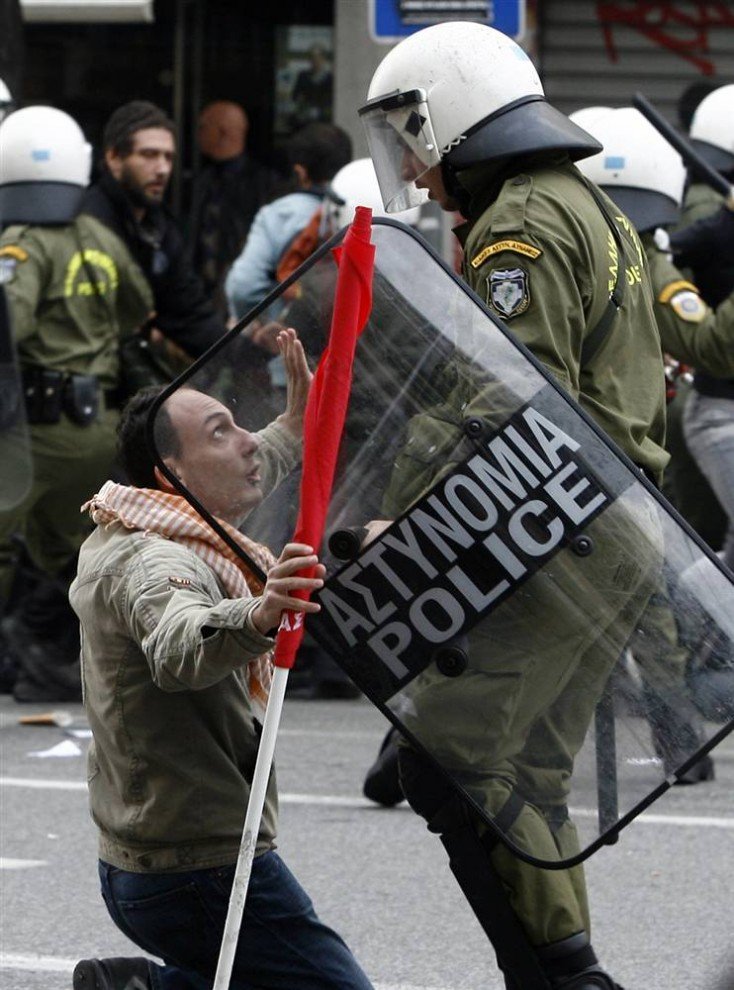 Student  riots in streets of Athens, Greece