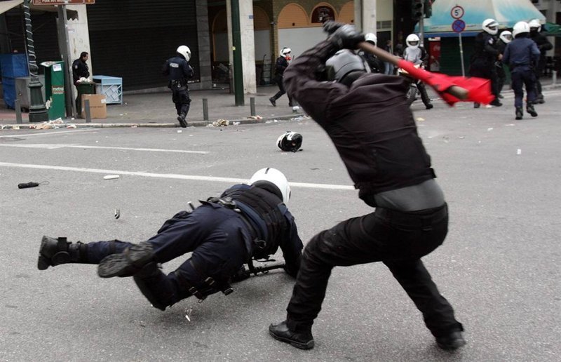 Student  riots in streets of Athens, Greece