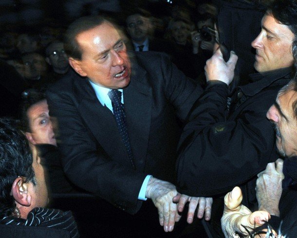 Silvio Berlusconi, Massimo Tartaglia hit and intentionally injure Prime Minister of Italy, Sunday, Milan, Italy