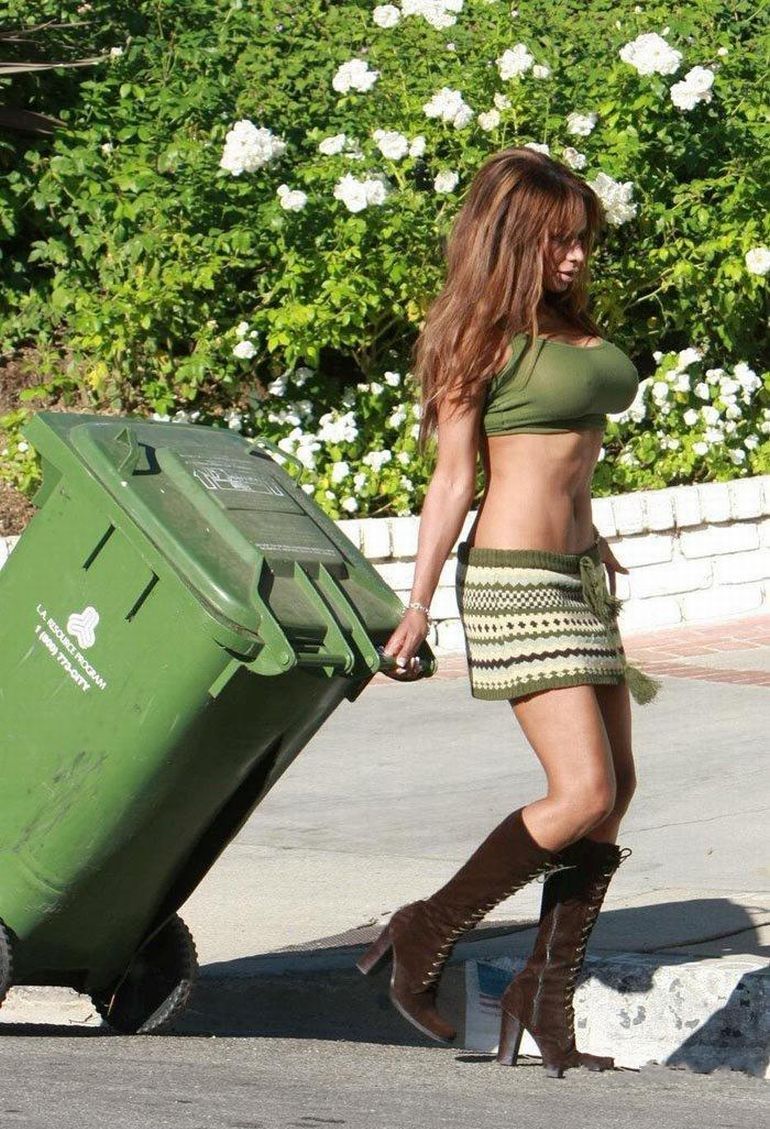 girl with a trash can