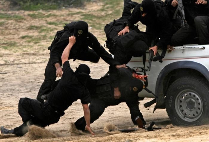 Palestinian militants of Hamas at training, Khan Yunis Gaza Strip