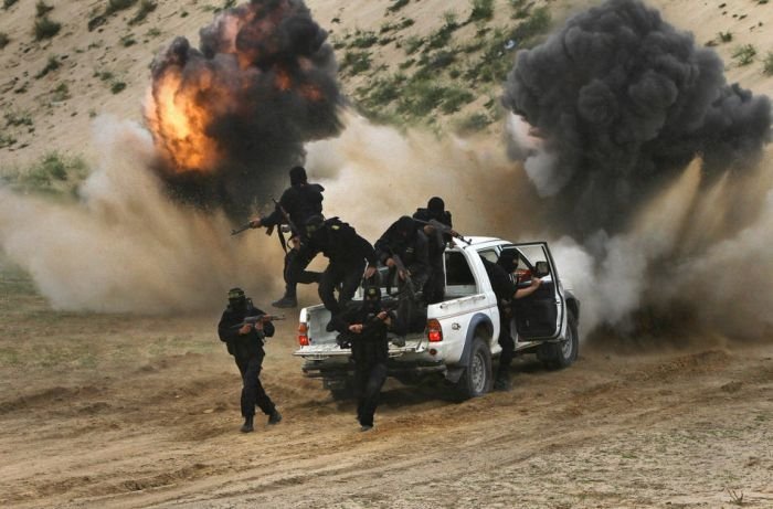 Palestinian militants of Hamas at training, Khan Yunis Gaza Strip