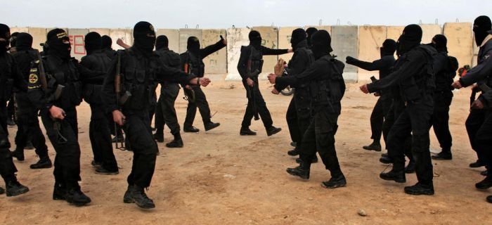 Palestinian militants of Hamas at training, Khan Yunis Gaza Strip
