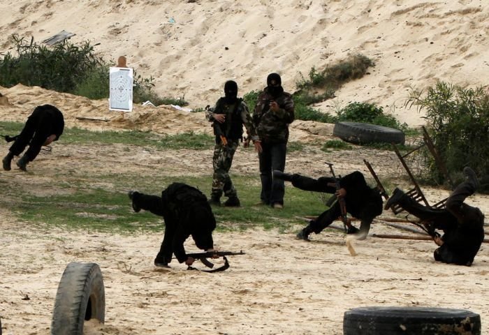 Palestinian militants of Hamas at training, Khan Yunis Gaza Strip