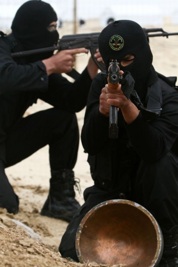 Palestinian militants of Hamas at training, Khan Yunis Gaza Strip