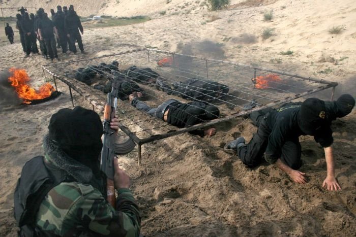 Palestinian militants of Hamas at training, Khan Yunis Gaza Strip