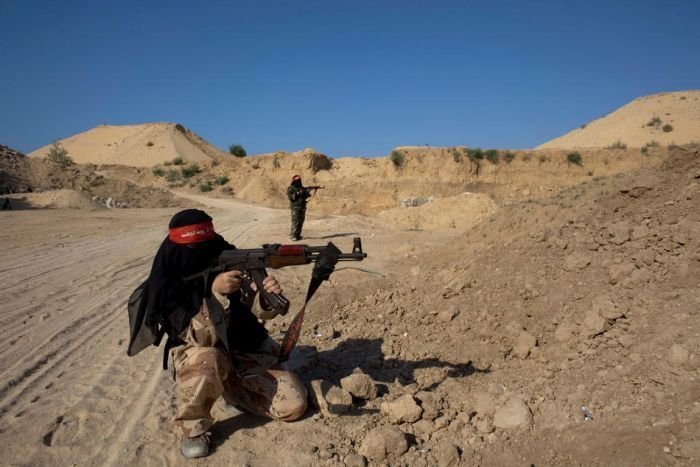 Palestinian militants of Hamas at training, Khan Yunis Gaza Strip