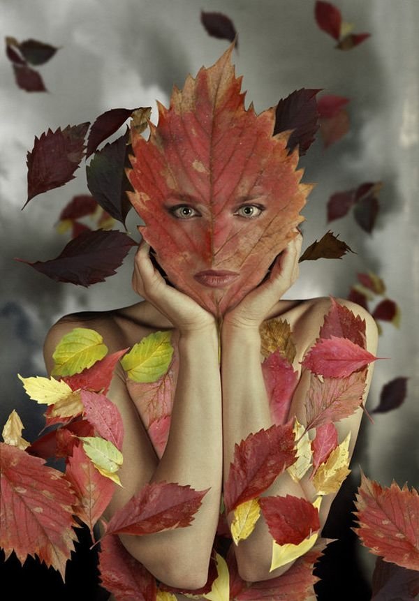 girl with leaves