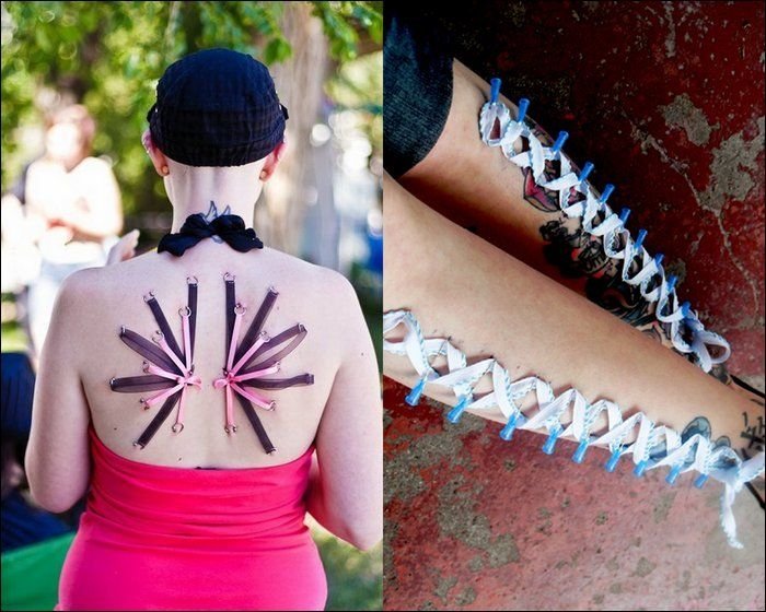 girl with a corset piercing and extreme body modifications