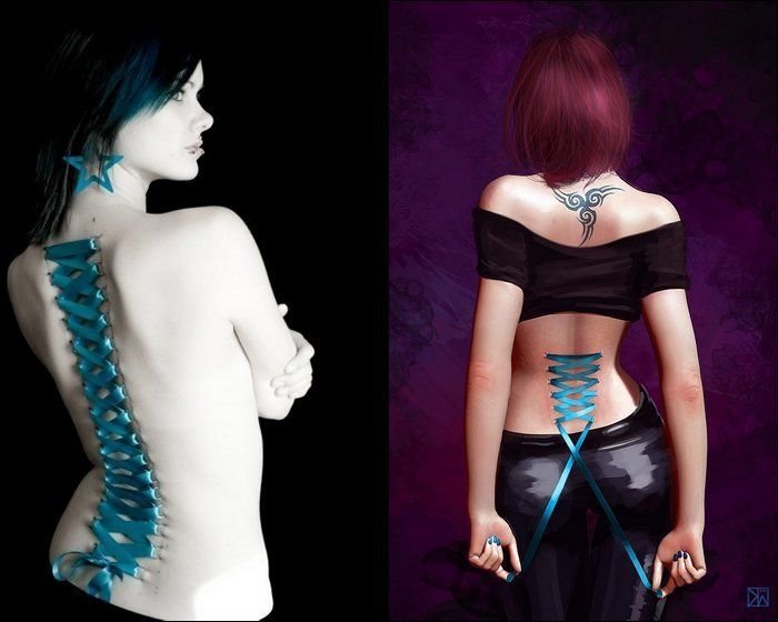 girl with a corset piercing and extreme body modifications