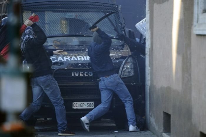 Protesters clashes against Silvio Berlusconi, Rome, Italy