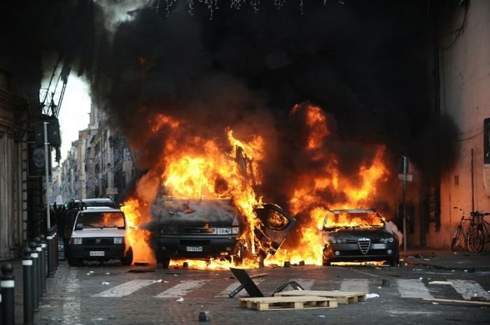 Protesters clashes against Silvio Berlusconi, Rome, Italy