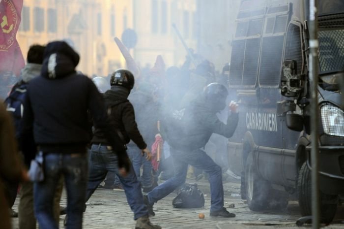 Protesters clashes against Silvio Berlusconi, Rome, Italy