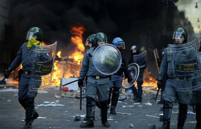 Protesters clashes against Silvio Berlusconi, Rome, Italy