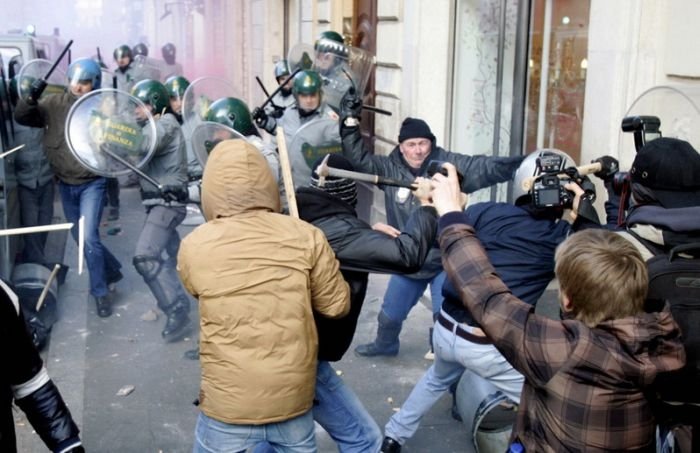 Protesters clashes against Silvio Berlusconi, Rome, Italy