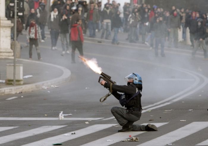 Protesters clashes against Silvio Berlusconi, Rome, Italy