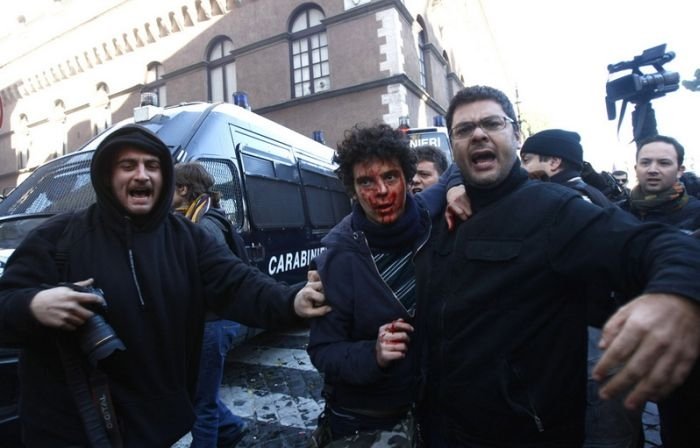 Protesters clashes against Silvio Berlusconi, Rome, Italy