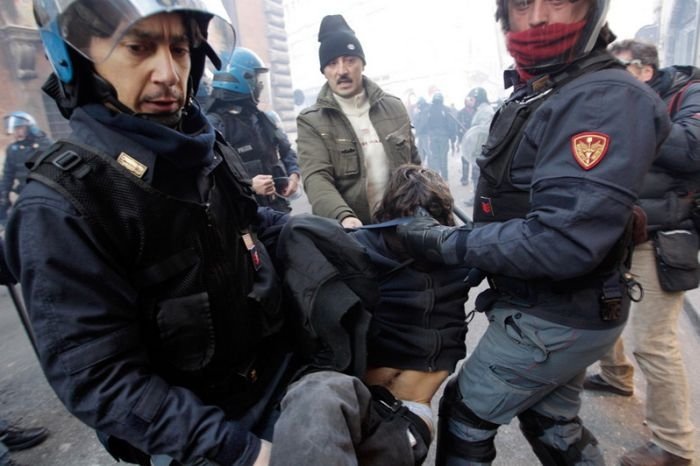 Protesters clashes against Silvio Berlusconi, Rome, Italy