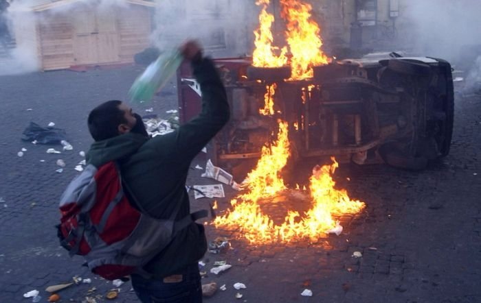 Protesters clashes against Silvio Berlusconi, Rome, Italy