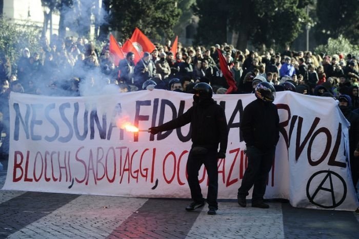 Protesters clashes against Silvio Berlusconi, Rome, Italy