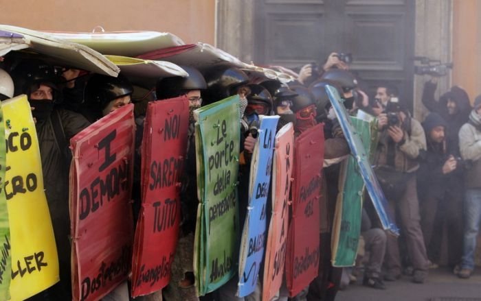 Protesters clashes against Silvio Berlusconi, Rome, Italy