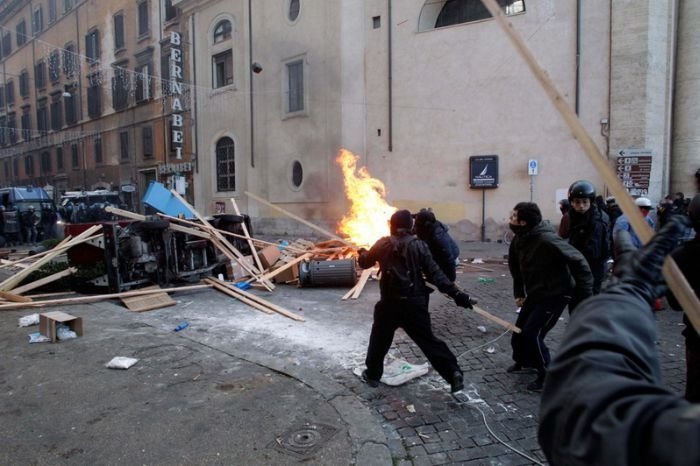 Protesters clashes against Silvio Berlusconi, Rome, Italy