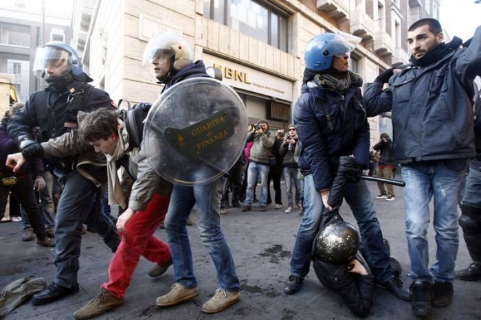 Protesters clashes against Silvio Berlusconi, Rome, Italy