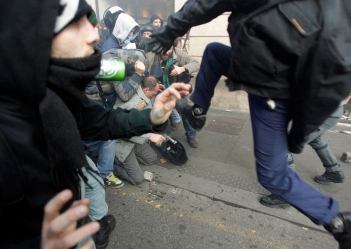 Protesters clashes against Silvio Berlusconi, Rome, Italy