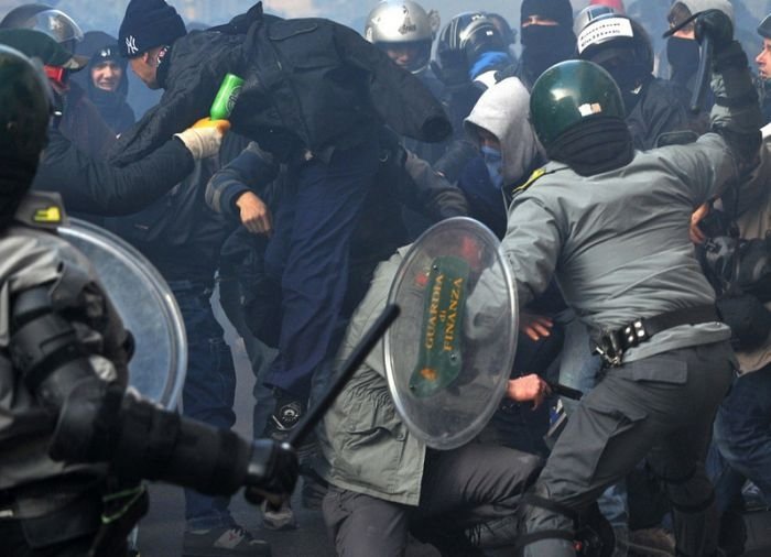 Protesters clashes against Silvio Berlusconi, Rome, Italy