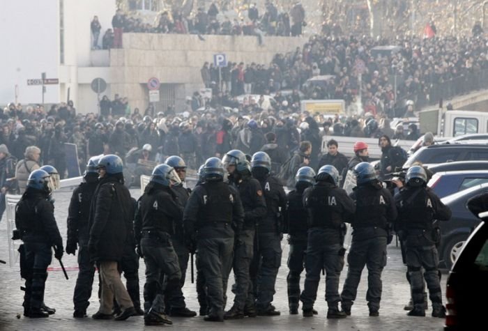 Protesters clashes against Silvio Berlusconi, Rome, Italy