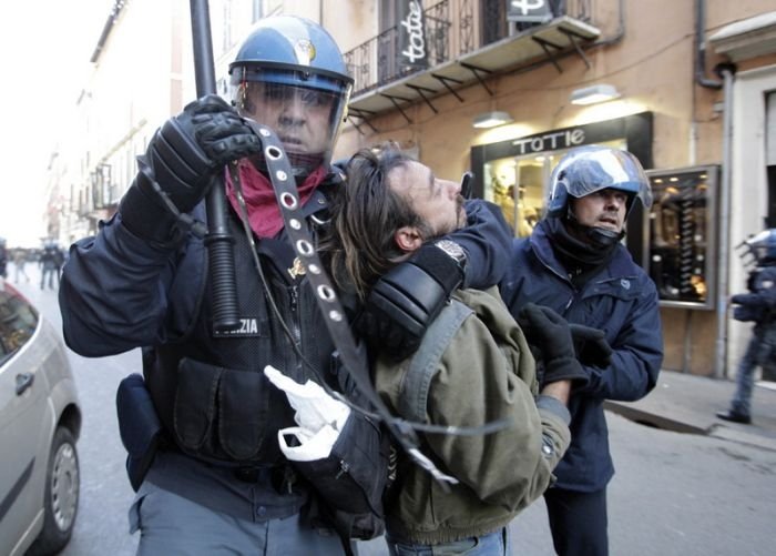 Protesters clashes against Silvio Berlusconi, Rome, Italy