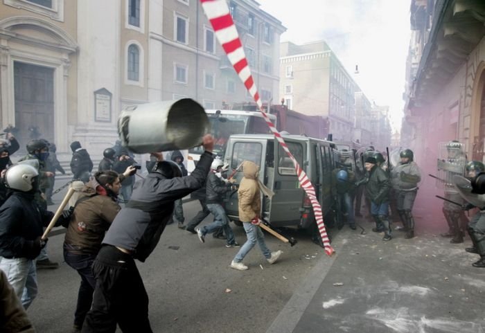 Protesters clashes against Silvio Berlusconi, Rome, Italy