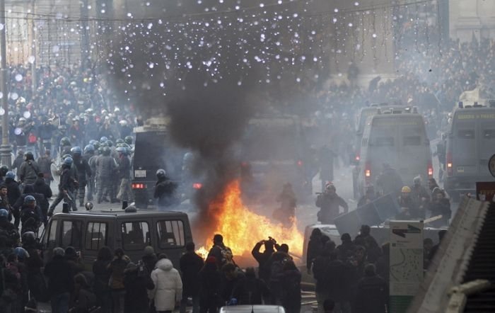 Protesters clashes against Silvio Berlusconi, Rome, Italy