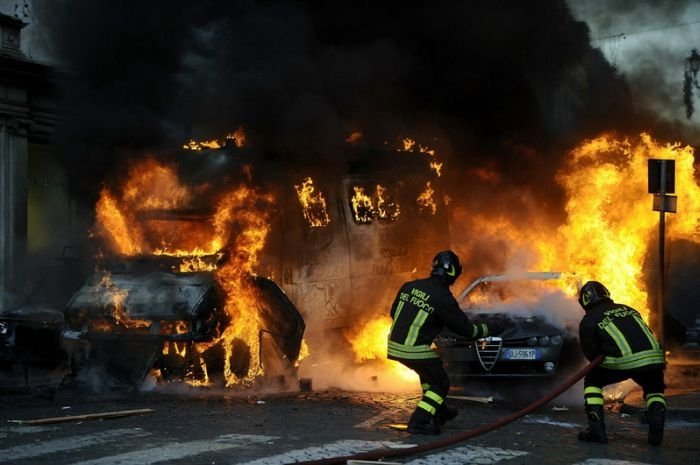 Protesters clashes against Silvio Berlusconi, Rome, Italy