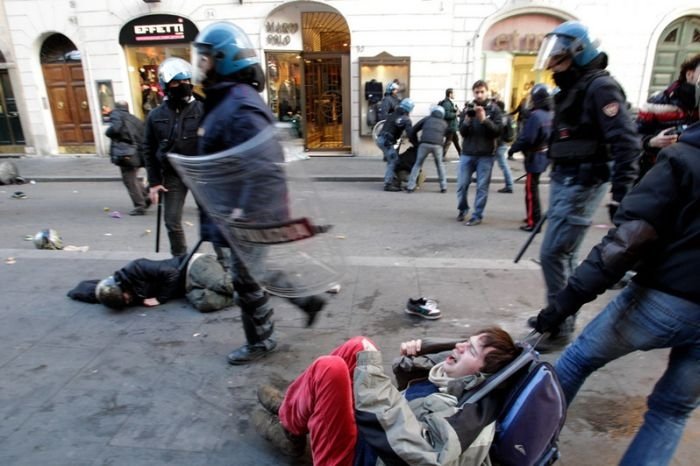 Protesters clashes against Silvio Berlusconi, Rome, Italy