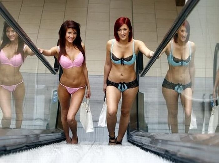 100 girls in underwear at Lakeside Shopping Centre, Essex, England, United Kingdom