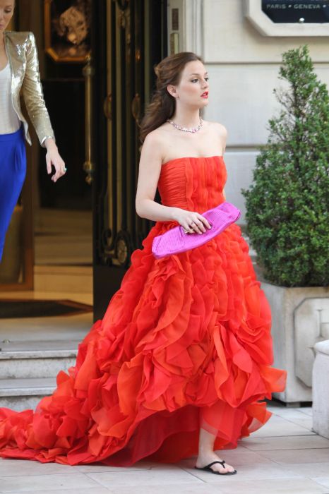 girl wearing a red dress