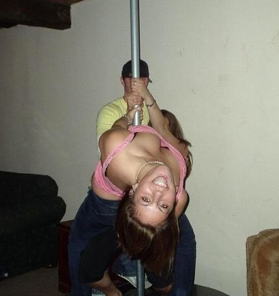 young teen college girls performing a pole dancing solo