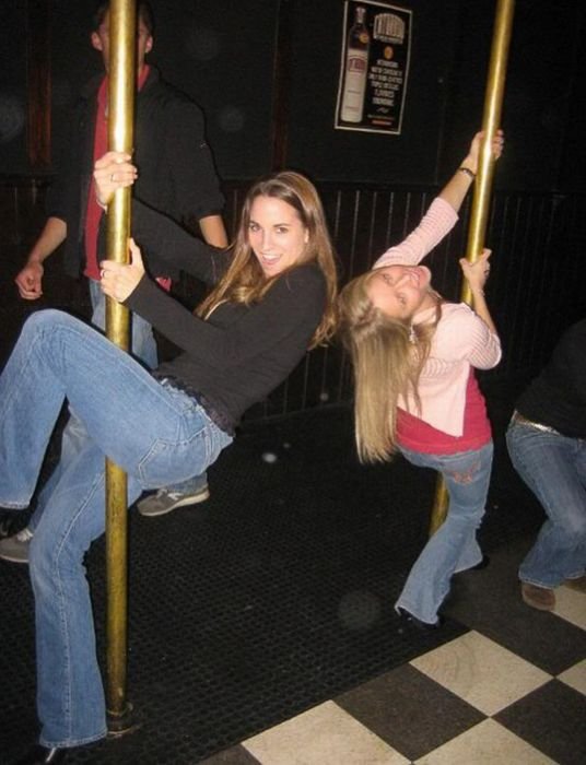 young teen college girls performing a pole dancing solo