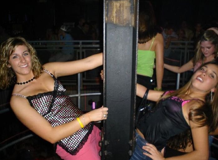 young teen college girls performing a pole dancing solo