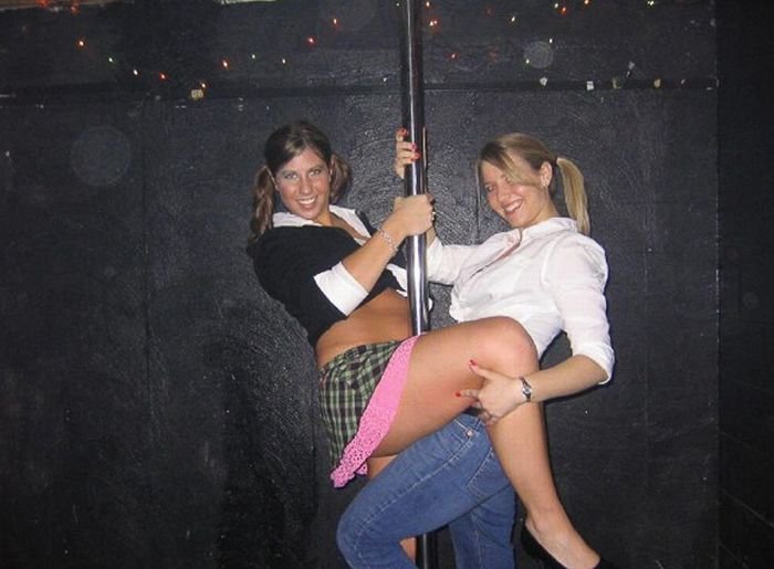 young teen college girls performing a pole dancing solo