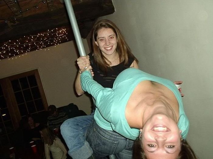 young teen college girls performing a pole dancing solo