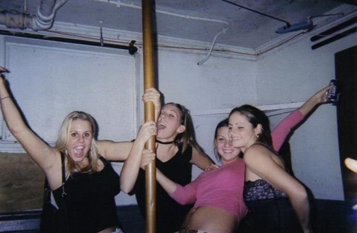 young teen college girls performing a pole dancing solo